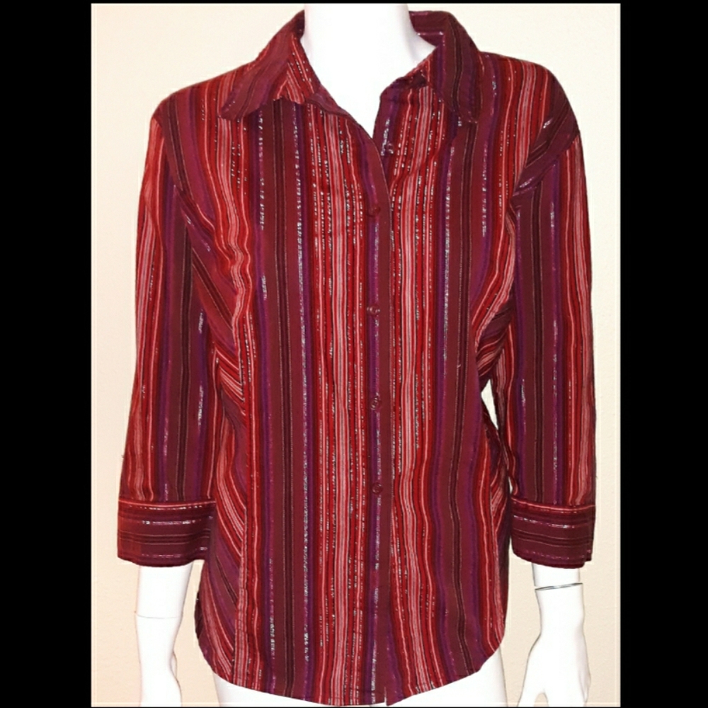 Versatile Pink Blouse with Silver Pin Stripes